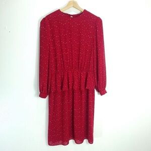 Vintage Antels Red Long Sleeve Flounce Waist Dress